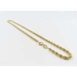 A 9 carat gold hollow rope chain, 41 cm long, 2.8