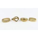 A collection of four 9 carat gold rings, 10.3 grams