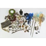 A quantity of costume jewellery; beads; simulated