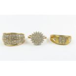 A 9 carat gold ring pave set with diamonds; a 9 ca