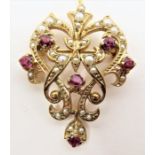 WITHDRAWN A 9ct gold split pearl and garnet brooch/pendant