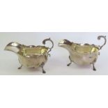 A pair of Georgian style silver sauceboats, by Nat