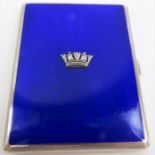 A silver and enamel cigarette case, the royal blue guilloche enamel