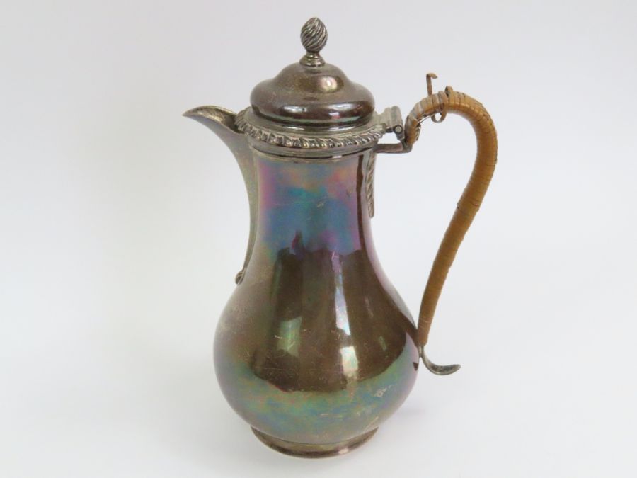 A silver Georgian style hot water jug, makers mark