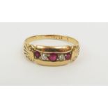 A late Victorian ruby and diamond five stone ring,