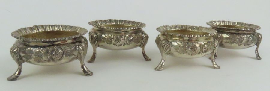 A set of four Victorian silver cauldron salts, by