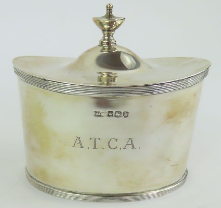 A silver tea caddy in the Georgian style, by Mappi