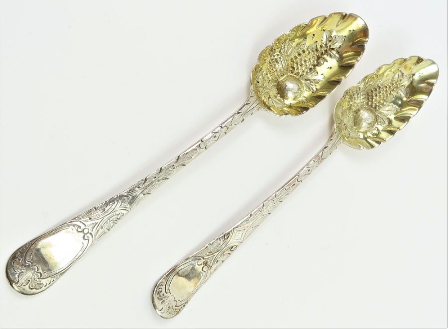 A pair of later decorated berry spoons, Old Englis - Image 2 of 5