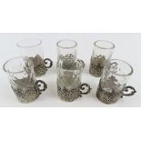 A set of six liquor glasses in silver rococo style
