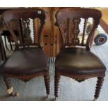 A pair of mahogany dining chairs, with barley twis