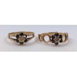 Two 9ct gold sapphire and diamond cluster rings, 2