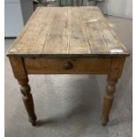 A Victorian pine table, with single drawer, 108cm