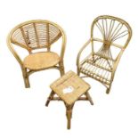 A vintage wicker/bamboo Childs chair, along with t