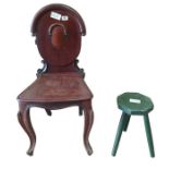 A Victorian mahogany hall chair, along with an oak