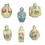Six decorative Chinese glazed snuff bottles