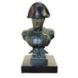 A small modern bronze bust of Napoleon with green