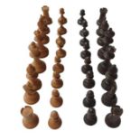 A complete set of Staunton pattern wood chessmen,
