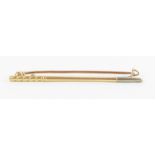 A two colour tie bar, 4.8cm long, marked '15ct', 2
