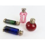 A Victorian glass scent bottle with ruby flash dec