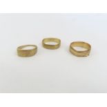 Three 9ct gold rings, unable to size as all out of