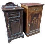 An Edwardian inlaid mahogany bedside cabinet fitte