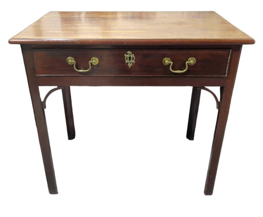 A George III rectangular mahogany side table fitte
