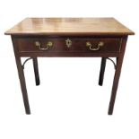 A George III rectangular mahogany side table fitte