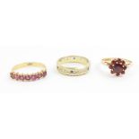 A 9ct gold garnet cluster ring, finger size O, a r