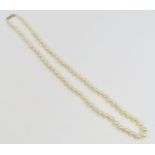 A string of uniform cultured pearls, on a 9ct gold