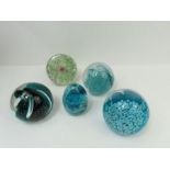 Five Caithness glass paperweights including Coral