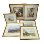Six framed watercolours in gilt frames including m