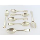 A collection of seven various silver teaspoons, va