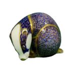 A Royal Crown Derby paperweight Badger, gold stopp