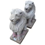 A pair of cast concrete lion garden ornaments, 54c