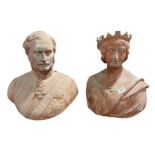 A terracotta bust of young Queen Victoria, inscrib