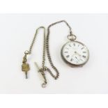 A silver cased open face pocket watch, the white e