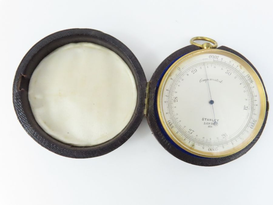 A Stanley pocket barometer, in original brown shag - Image 2 of 4