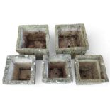 Five reconstituted stone square pots