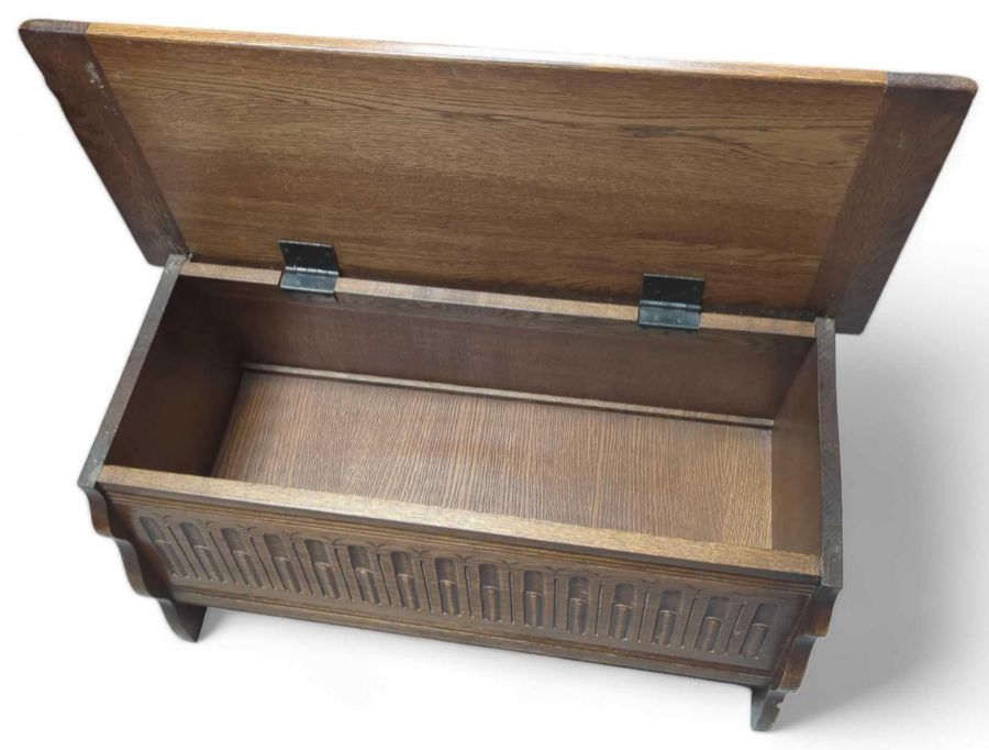 An oak panelled blanket box, and a stained pine tw - Image 2 of 3