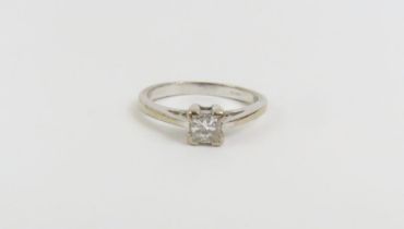 An 18ct white gold princess cut diamond solitaire