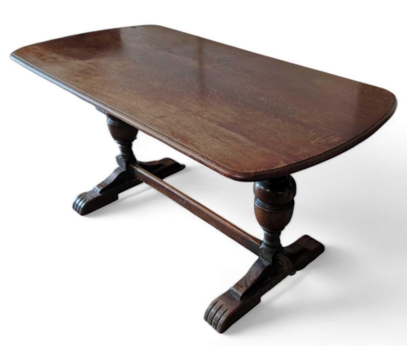 1930s oak refectory dining table, with central cr