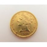 A 1900 US five dollar gold coin, 8.4g gross