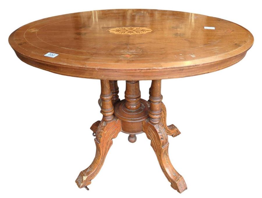 A Victorian oval inlaid walnut occasional table, 6