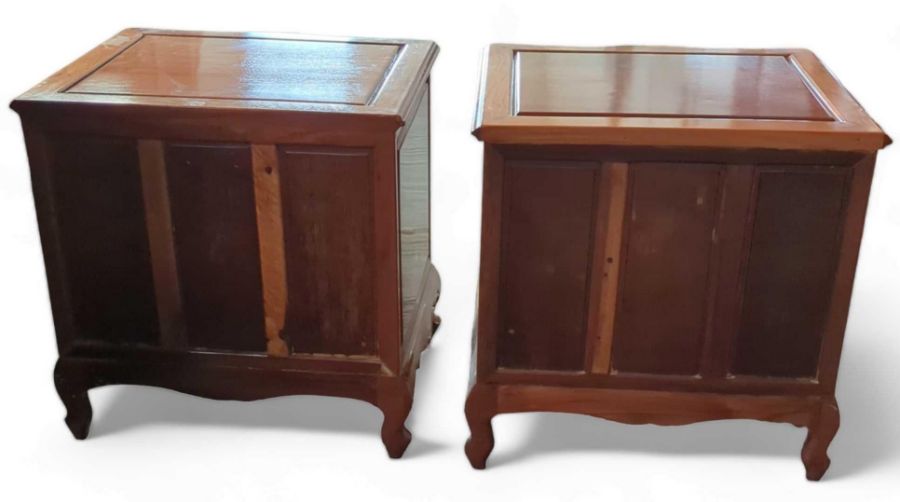 A pair of contemporary Chinese hardwood bedside ta - Image 5 of 5