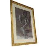 20th Century - seated nude, charcoal heightened wi