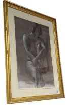 20th Century - seated nude, charcoal heightened wi