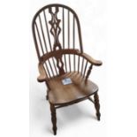 A pine windsor armchair, 117cm, 64cm, 46cm