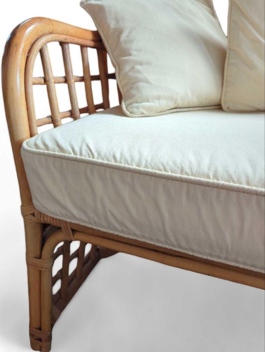 A bamboo framed two-seater sofa, with cream uphols - Image 3 of 4