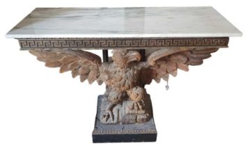 A console table having rectangular grey marble top