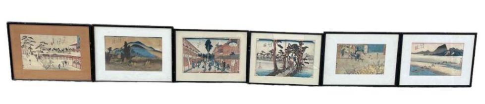 Six early 20th Century Japanese coloured woodblock